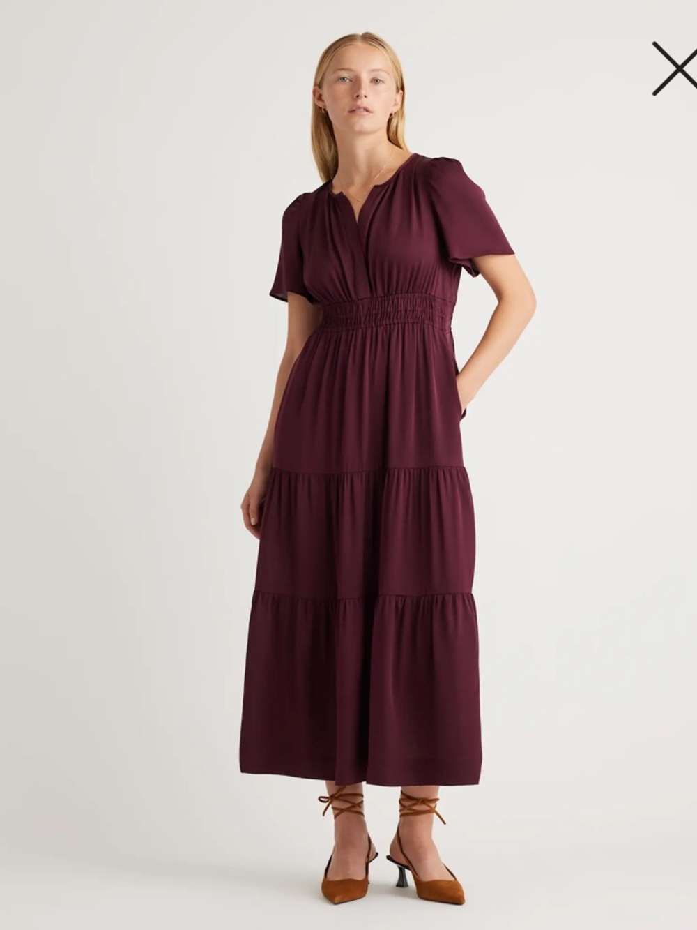 Quince Plum Tiered Short-Sleeve Maxi Dress
